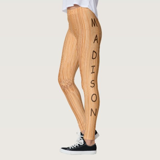 Rol lichtbruin bamboehout, gedrukt Naam Monogram Leggings (Links)