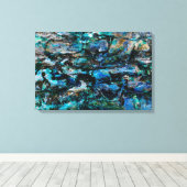 Rol, modern blauw verfoud ontwerp voor oude muurgr canvas afdruk (Insitu (Houten vloer))