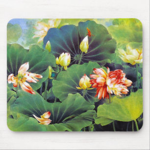 Rol mooie chinese lotusbloem groene bladkunst muismat