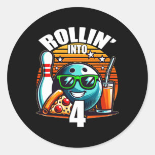 Rol naar 4 Bowling Verjaardagsfeestje 4de Verjaard Ronde Sticker