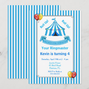 Rol op! Rol op! Circus verjaardagsfeestje blauw Kaart