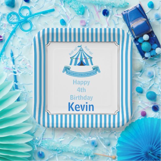 Rol op! Rol op! Circus verjaardagsfeestje blauw Papieren Bordje (Feest)