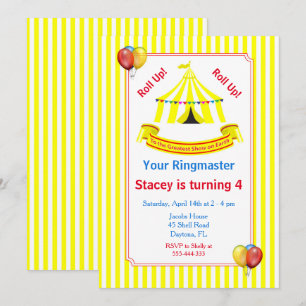 Rol op! Rol op! Circus verjaardagsfeestje geel Kaart