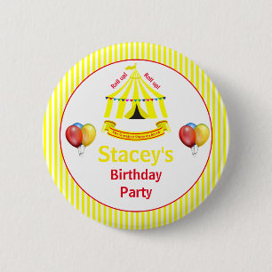 Rol op! Rol op! Circus verjaardagsfeestje geel Ronde Button 5,7 Cm
