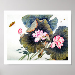 Rol-oraal chinese mooie lotus leaf butterf poster