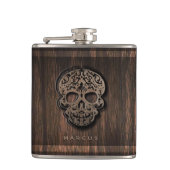 Rol van de schedel op Faux Wood Getextureerde Acht Heupfles (Voorkant)