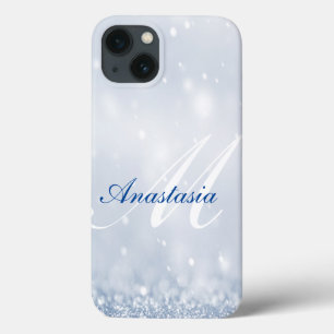 Rol, verbluffend, blauwe glitter-naam iPhone 13 hoesje