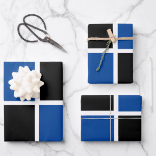 Rol zwart-blauw vierkant patroon inpakpapier vel