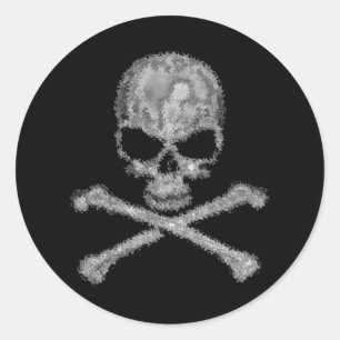Rol, zwarte schedel en kruisgraten ronde sticker
