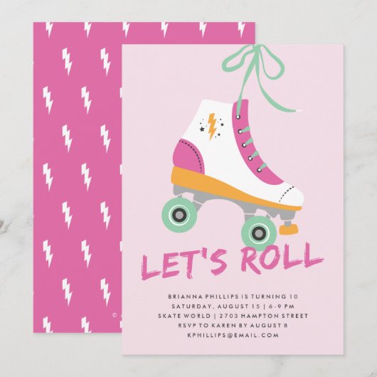 Roll Birthday Invitation - Magenta Kaart (Voorkant / Achterkant)