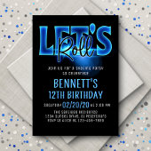 Roll Blue Neon Patinage Anniversaire Invitation