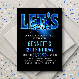 Roll Blue Neon Patinage Anniversaire Invitation