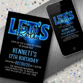 Roll Blue Neon Patinage Anniversaire Invitation