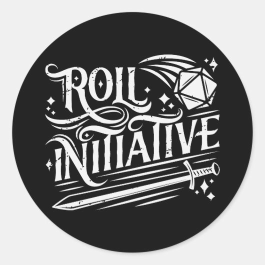 Roll Initiative  D20 Sword Ronde Sticker (Voorkant)