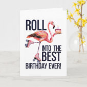 Roll Into Your Best Birthday Ever Funny Flamingo Kaart (Gele Bloem)