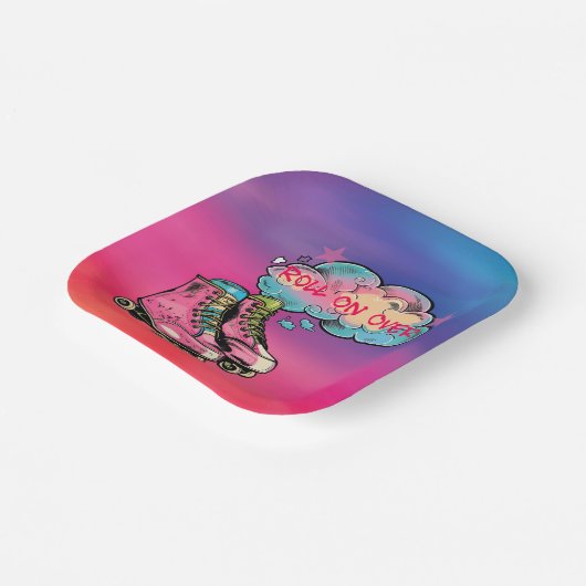 Roll op Roller Schaats Meisje Verjaardagsfeestje Papieren Bordje (Gebogen)