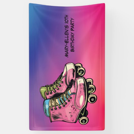 Roll op Roller Schaats Meisje Verjaardagsfeestje Spandoek (Verticaal)