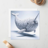 Rolled Magazine Paper Narwhal Wenskaart Notitiekaartje (Voorkant / Achterkant in situ)