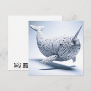 Rolled Magazine Paper Narwhal Wenskaart Notitiekaartje