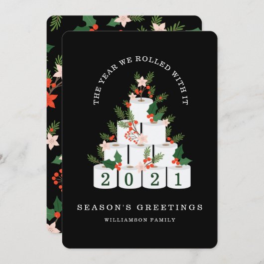 Rolled With It Kerst toiletpapier boom Zwart Feestdagenkaart (Voorkant / Achterkant)