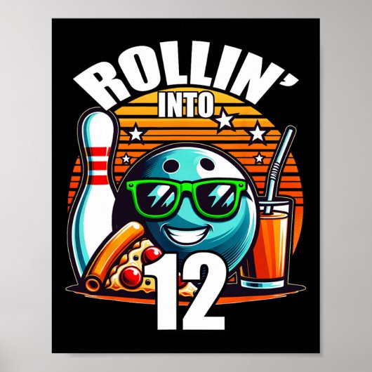 Rollen naar 12 Bowling Verjaardagsfeest 12e verjaa Poster (Voorkant)