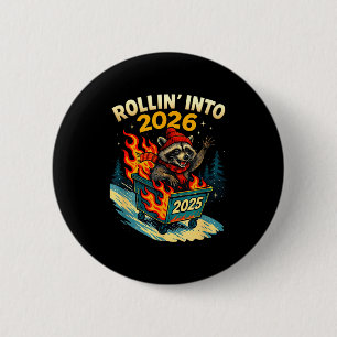 Rollend naar 2026 Wasbeer Grappige Afvalbak Brand Ronde Button 5,7 Cm