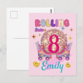 Rollend naar Skate Roller Verjaardagsmeisje Matchi Briefkaart (Voorkant / Achterkant)