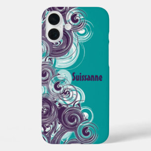 Rollende paarse witte spiraalrand iPhone 16 plus hoesje