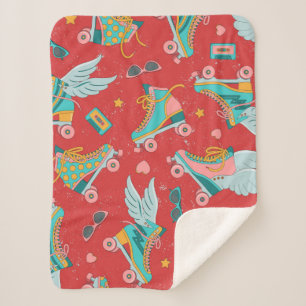 Rollende schaatsen in heldere kleuren, met en zond sherpa deken