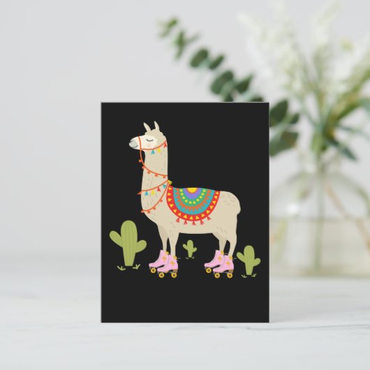 Rollenschaatsen Llama Retro Roller Skater Briefkaart (Staand voorkant)
