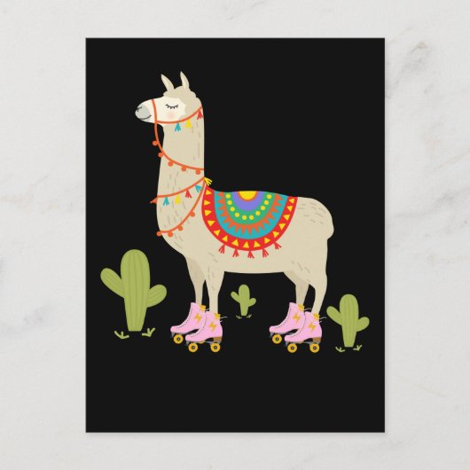 Rollenschaatsen Llama Retro Roller Skater Briefkaart (Voorkant)