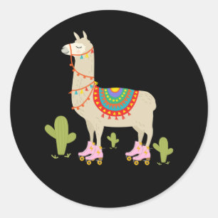 Rollenschaatsen Llama Retro Roller Skater Ronde Sticker