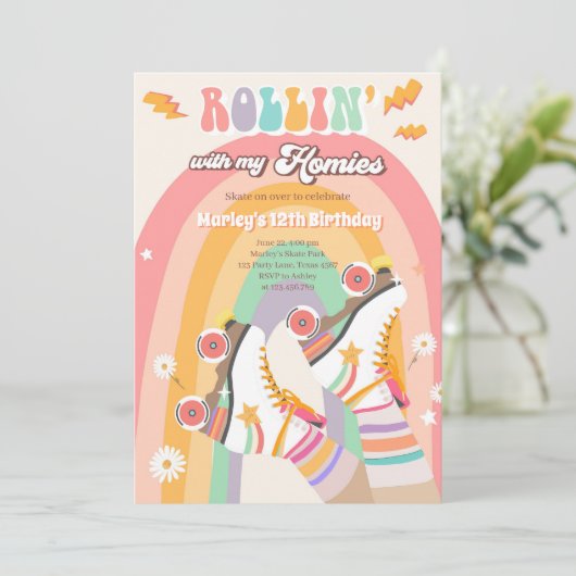 Rollenvakkering Schaats met roovy Birthday Party I Kaart (Staand voorkant)