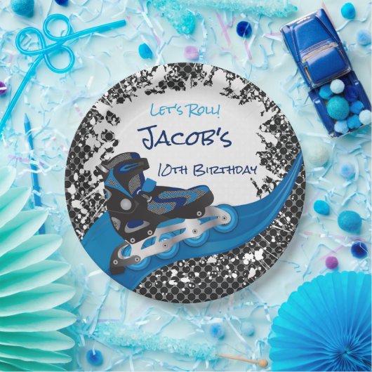Roller Blade Grunge Blue Birthday Party Papieren Bordje (Feest)