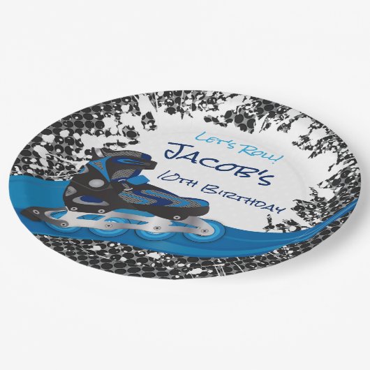 Roller Blade Grunge Blue Birthday Party Papieren Bordje (Gekanteld)