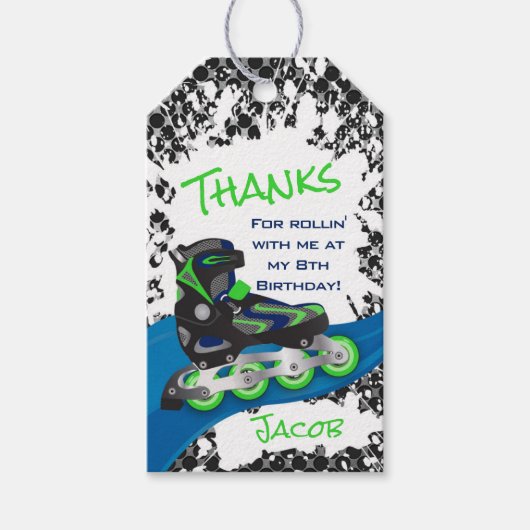 Roller Blade Grunge Green Birthday Party Gift Labe Cadeaulabel (Voorkant)