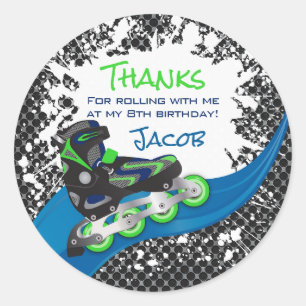 Roller Blade Grunge Green Birthday Party Ronde Sticker