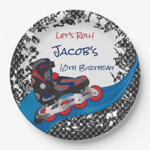 Roller Blade Grunge Red Birthday Party Paper Bord