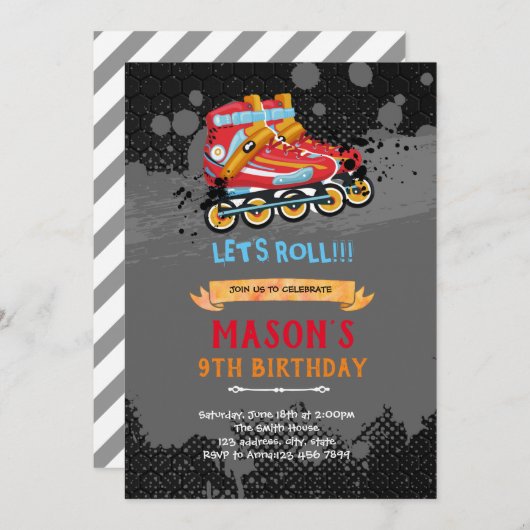 Roller blading thema verjaardagsuitnodiging bedankkaart (Voorkant / Achterkant)