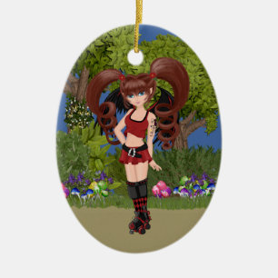 Roller Derby Anime Fairy Skating Keramisch Ornament