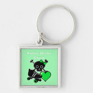 Roller Derby Chick (groen) Sleutelhanger