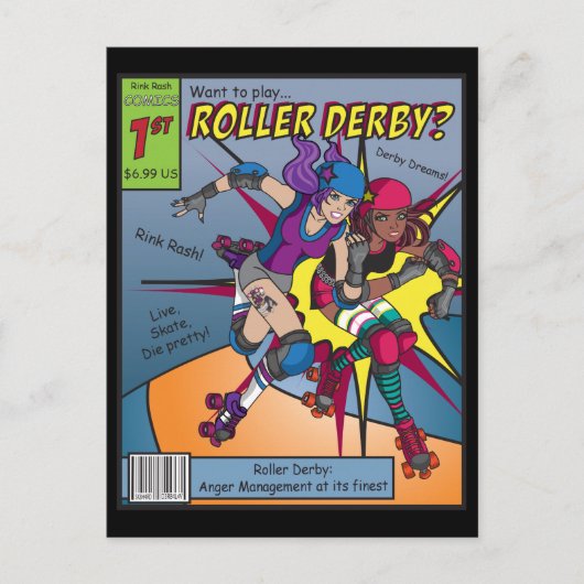Roller Derby Comic Briefkaart (Voorkant)