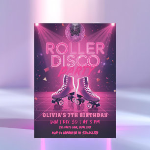 Roller Disco Feest Verjaardagsuitnodiging Neon R Kaart