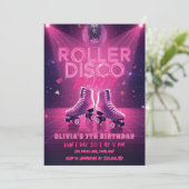 Roller Disco Party Birthday Invitation | Neon Pink Kaart (Staand voorkant)