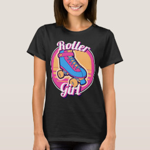 Roller Girl Pink Blue 80s Summer Roller Schaats T-shirt