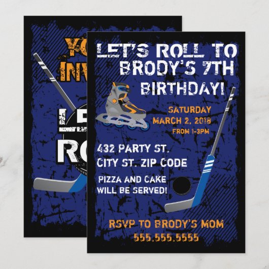 Roller Hockey Birthday, 5x7 Uitnodiging (Voorkant / Achterkant)