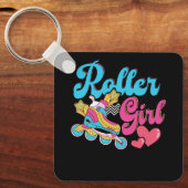 Roller Meisje Schaats Retro 70s 80s Rolling Schaat Sleutelhanger (Voorkant)