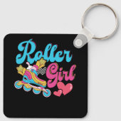Roller Meisje Schaats Retro 70s 80s Rolling Schaat Sleutelhanger (Achterkant)