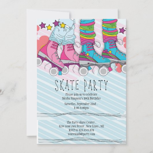 roller patinage anniversaire invitation Neon (Devant)