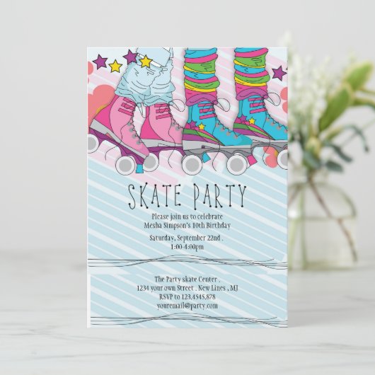 roller patinage anniversaire invitation Neon (Debout devant)